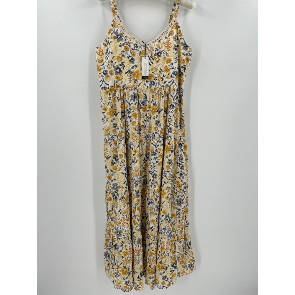 Rachel Zoe Floral Tiered Maxi Dress Size 14 Mustard Cotton Boho Cottagecore NWT